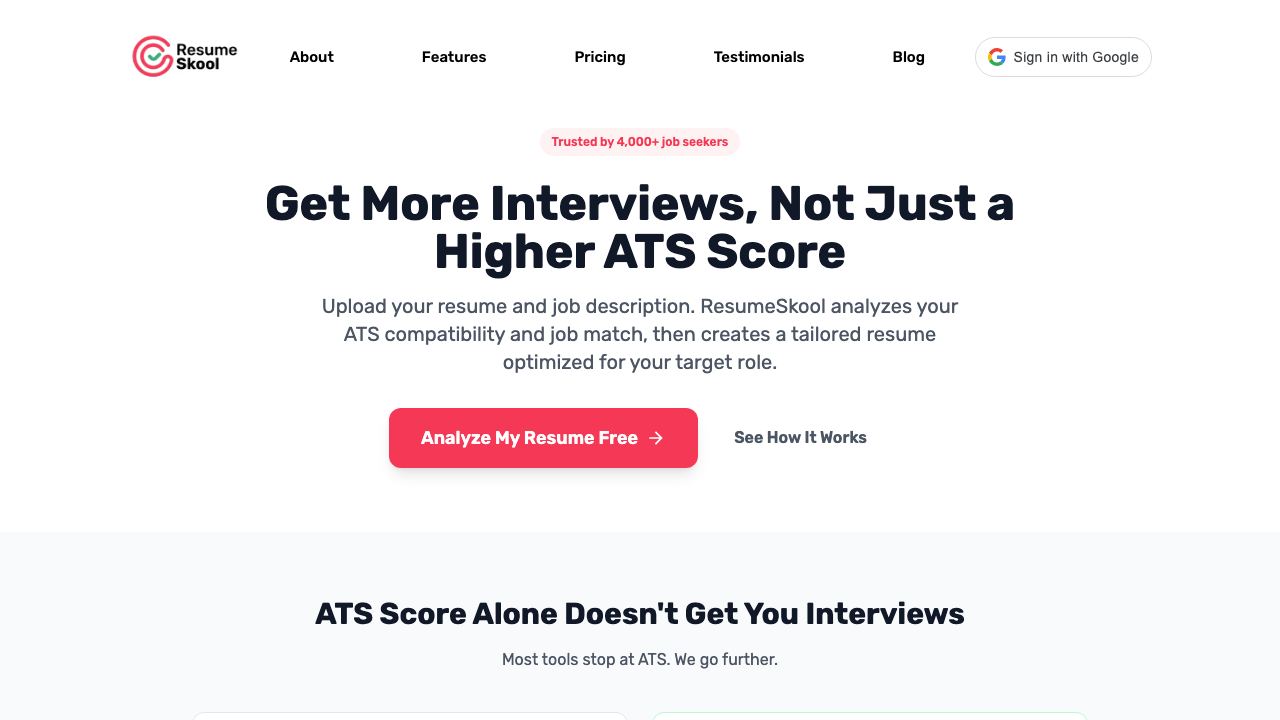 ResumeSkool website screenshot