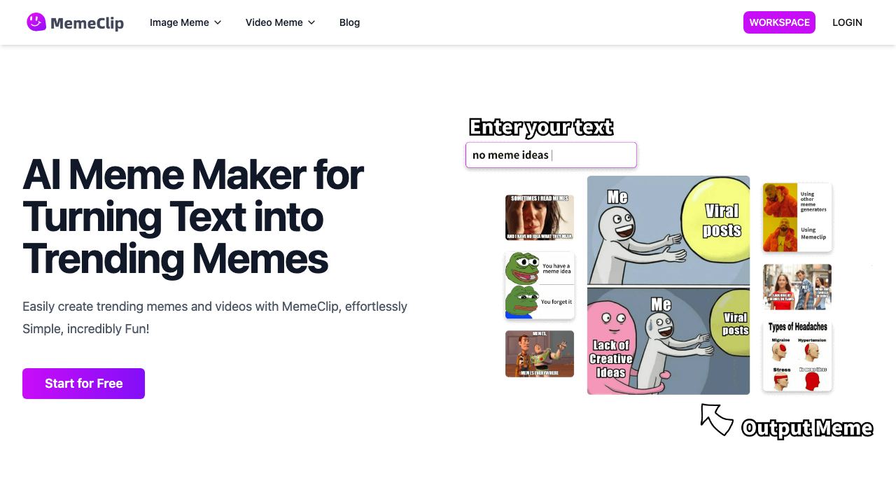 MemeClip website screenshot
