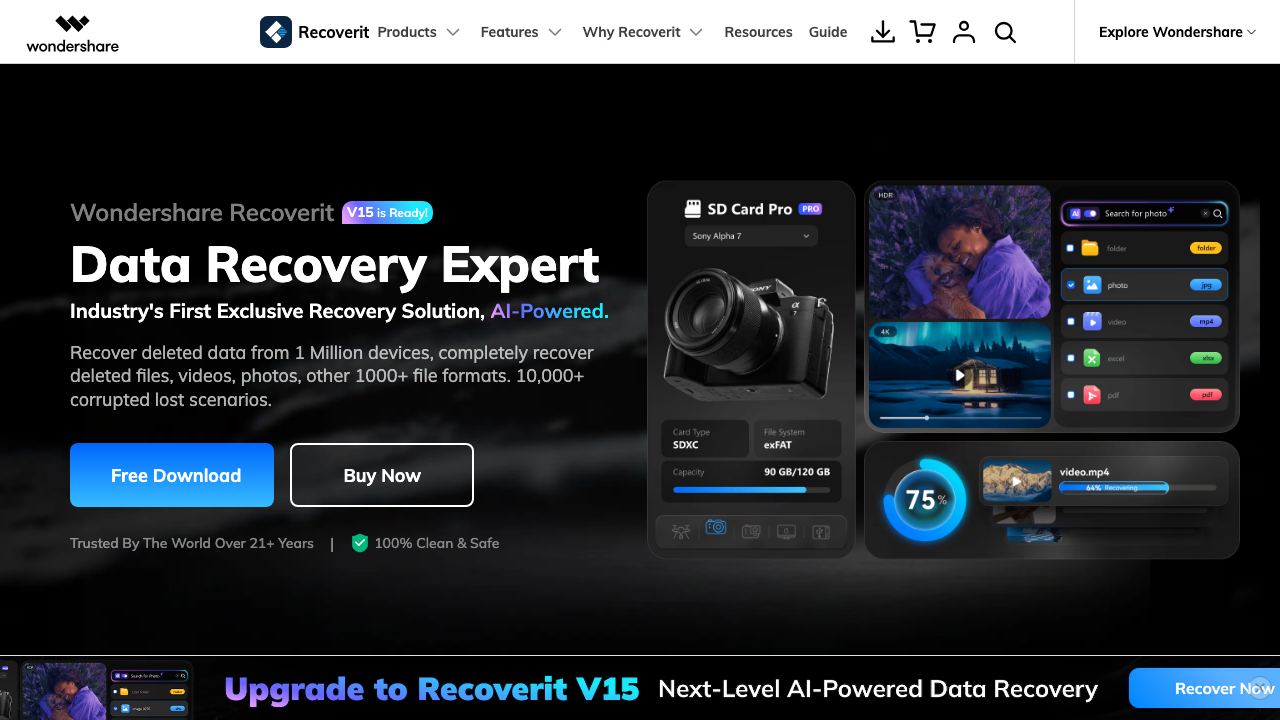 Wondershare Recoverit website screenshot