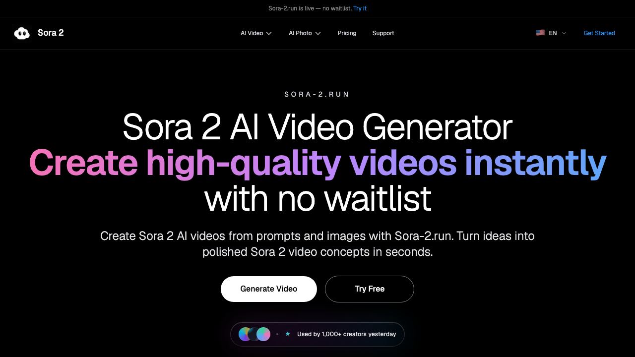 Sora 2 — AI Video Generator 网站截图