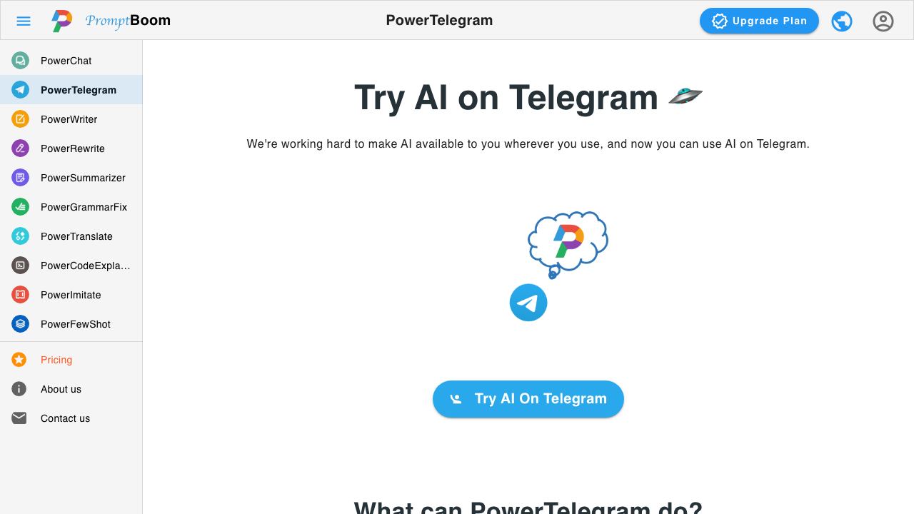 PowerTelegram website screenshot
