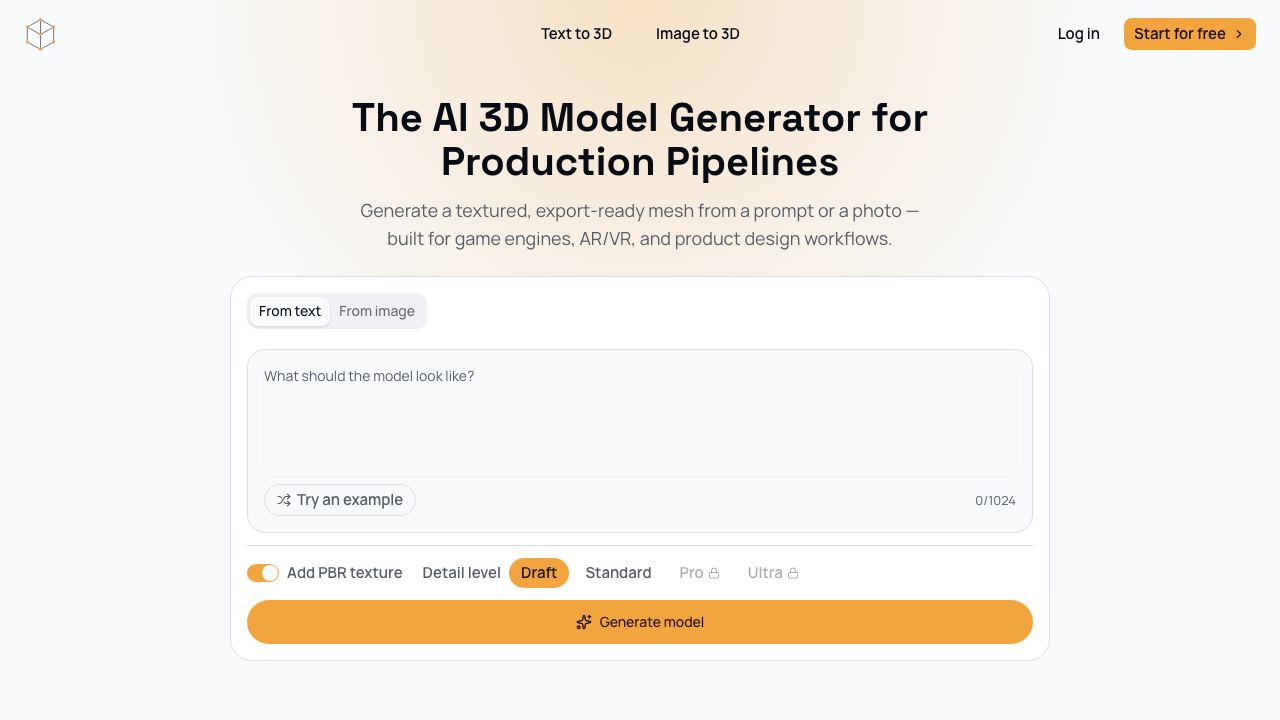 AI 3D Model Generator 网站截图