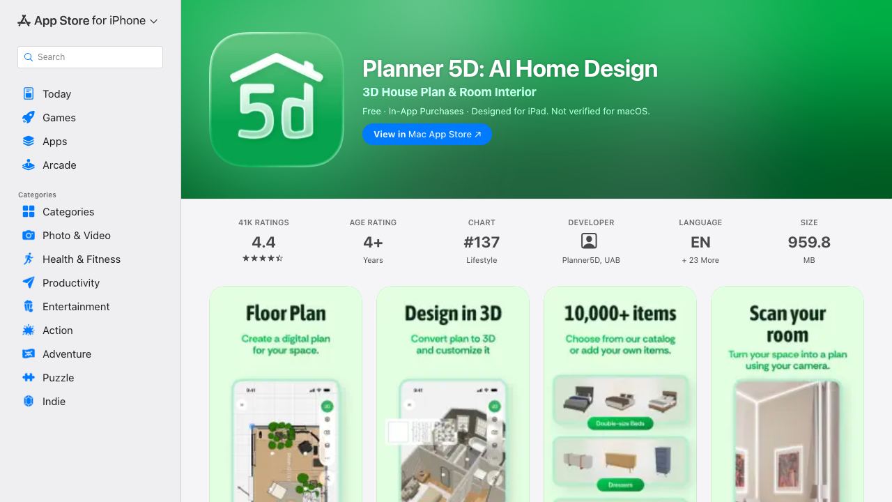 Planner 5D aka Lensa for Interior Design 网站截图