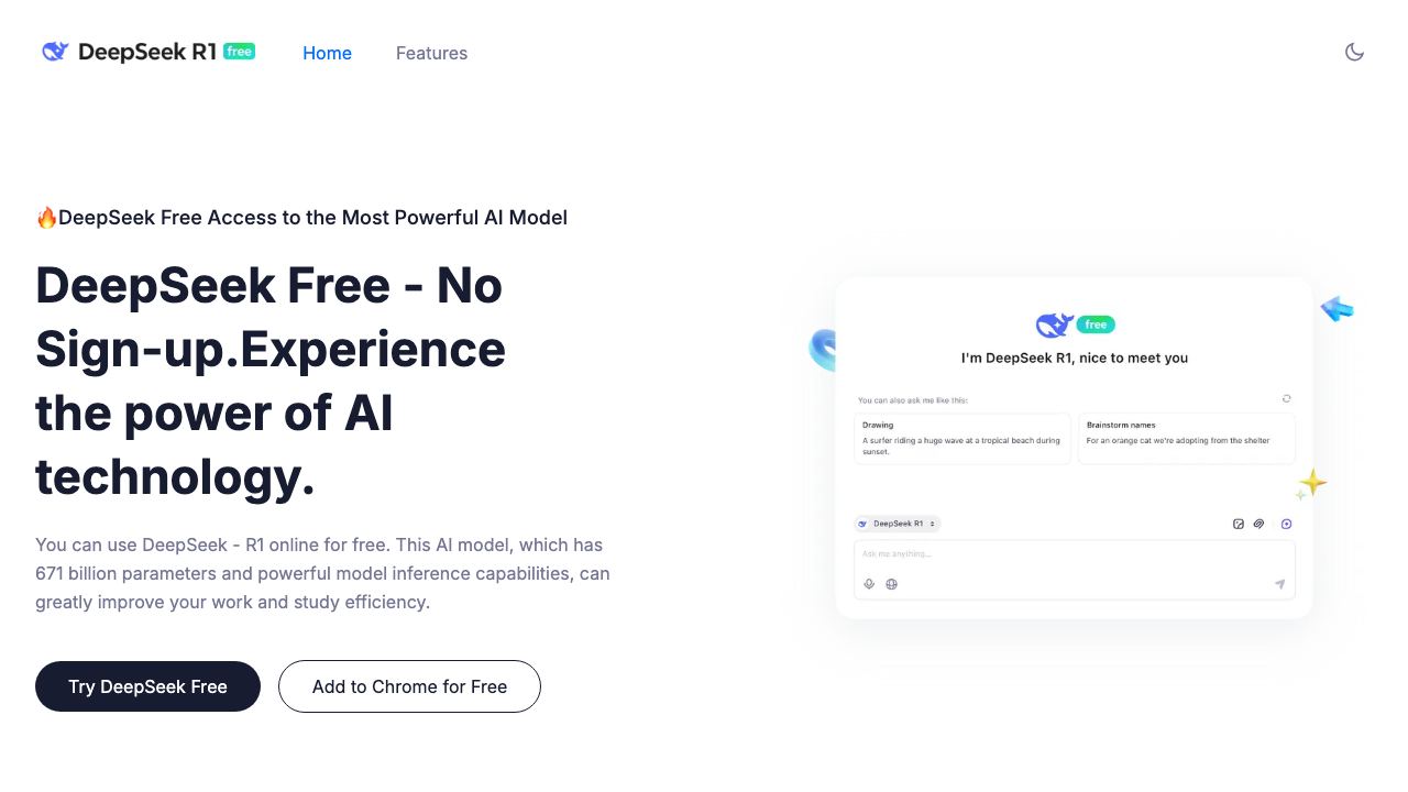 DeepSeek R1 Free 网站截图