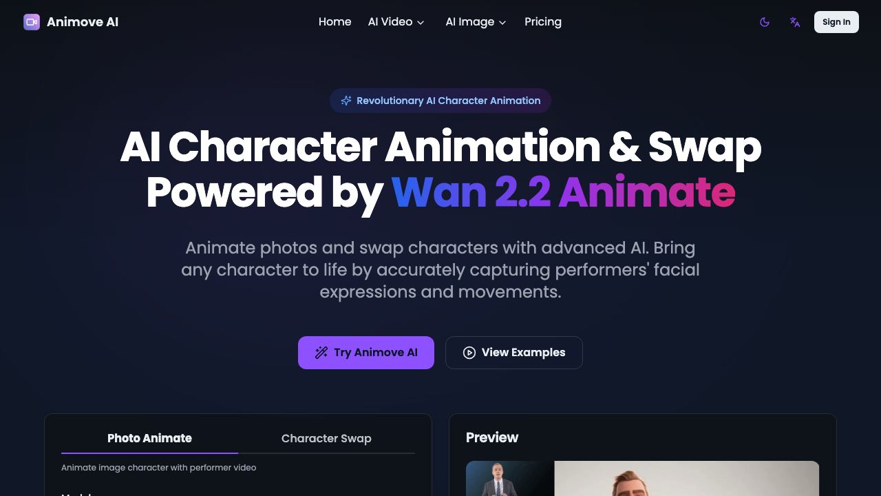 Wan Animate website screenshot