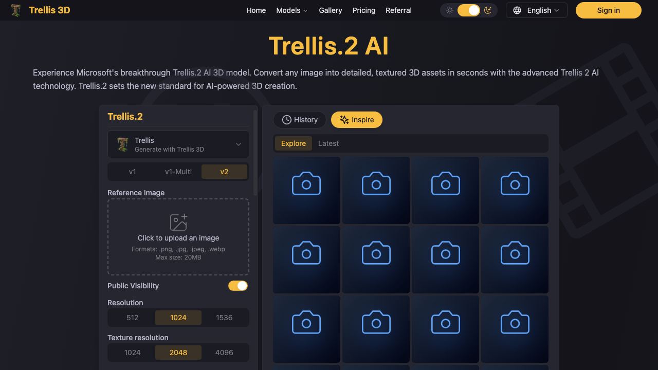 Trellis.2 AI 3D 网站截图
