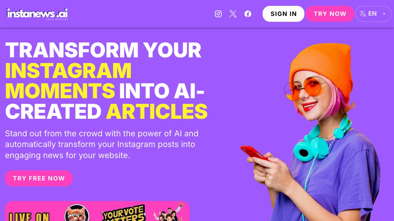 InstaNews.ai 网站截图