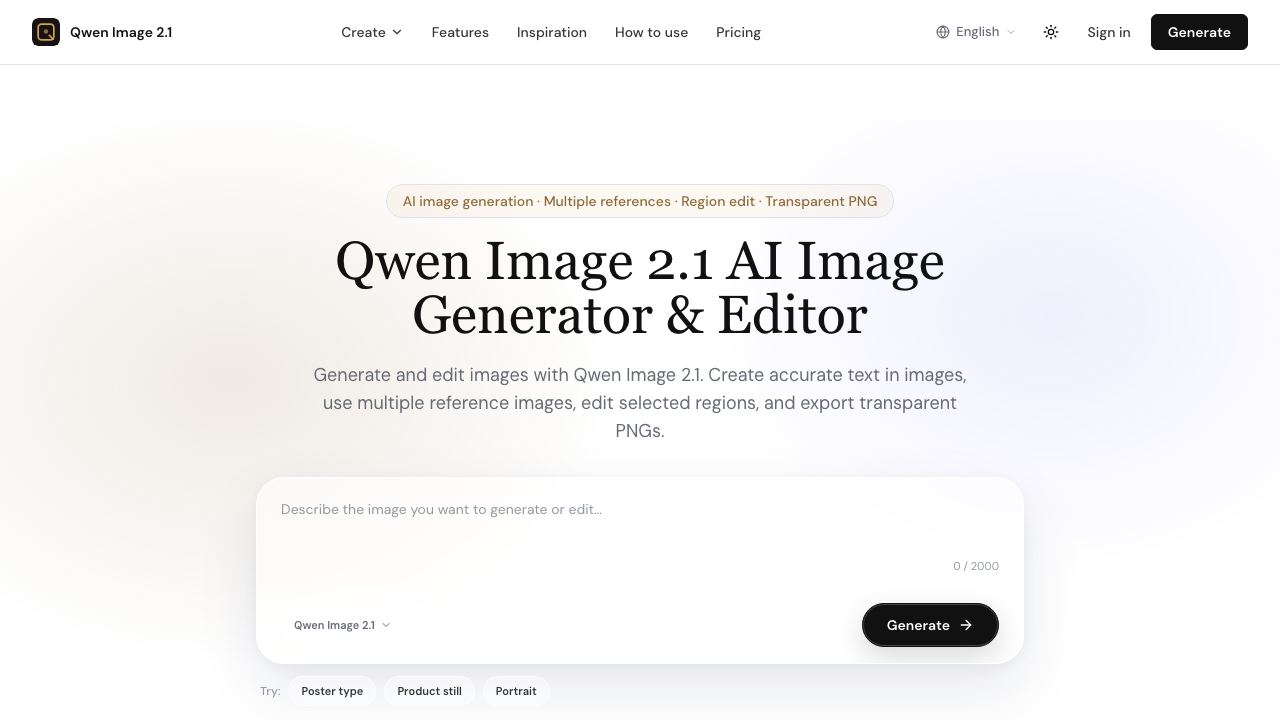 Qwen Image 2.1 website screenshot