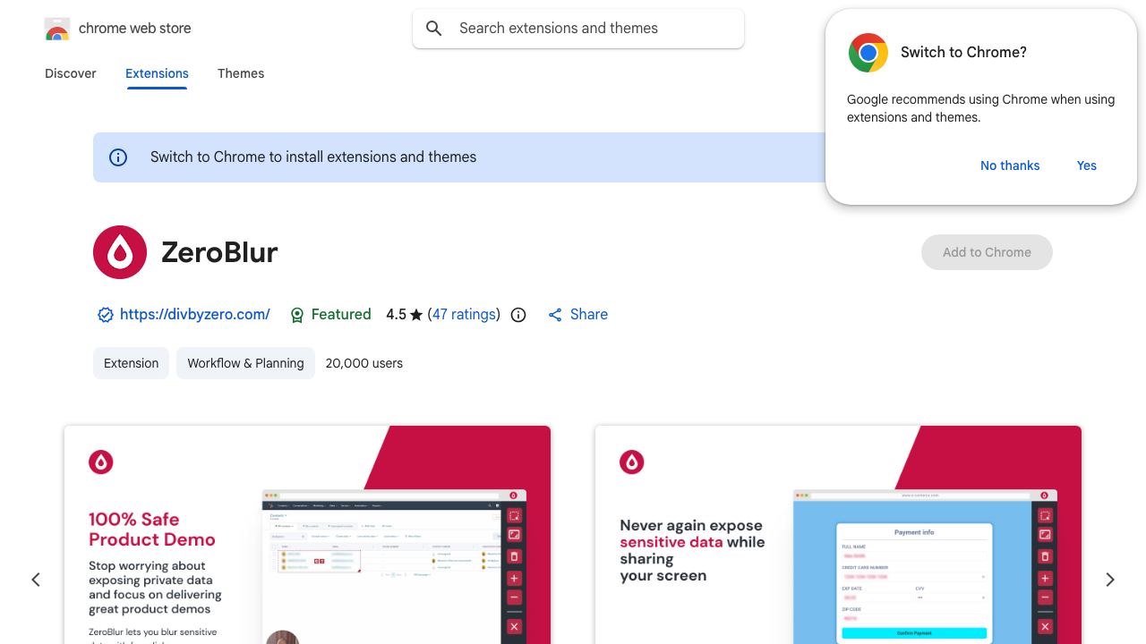 ZeroBlur website screenshot