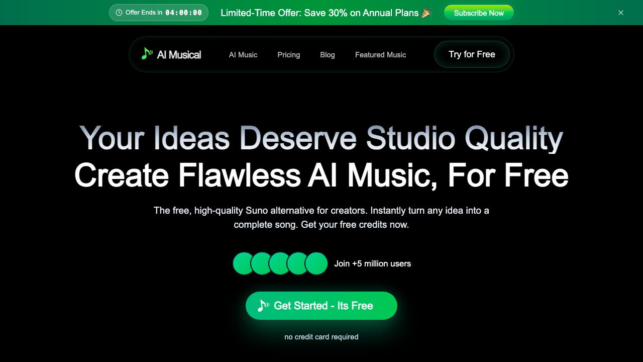 Suno AI Musical Generator 网站截图