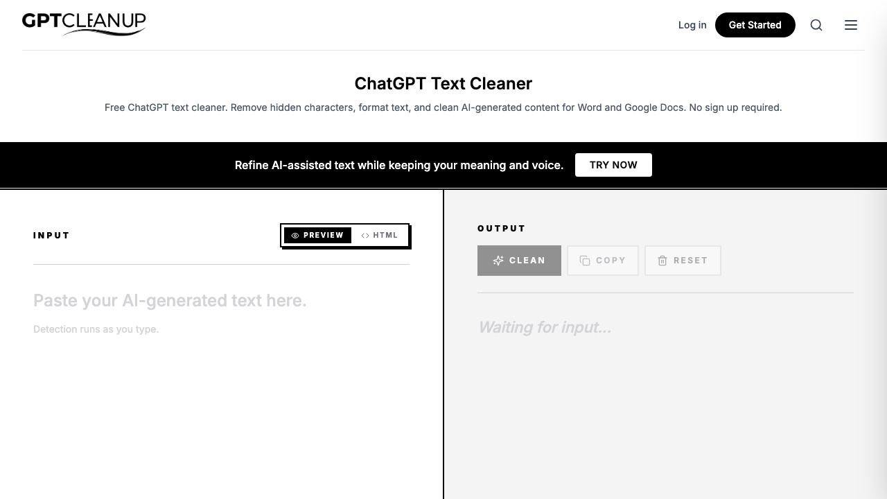 GPTCLEANUP website screenshot
