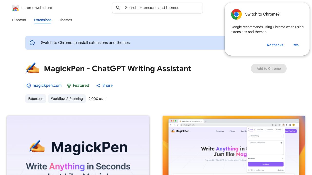 MagickPen - ChatGPT Writing Assistant 网站截图