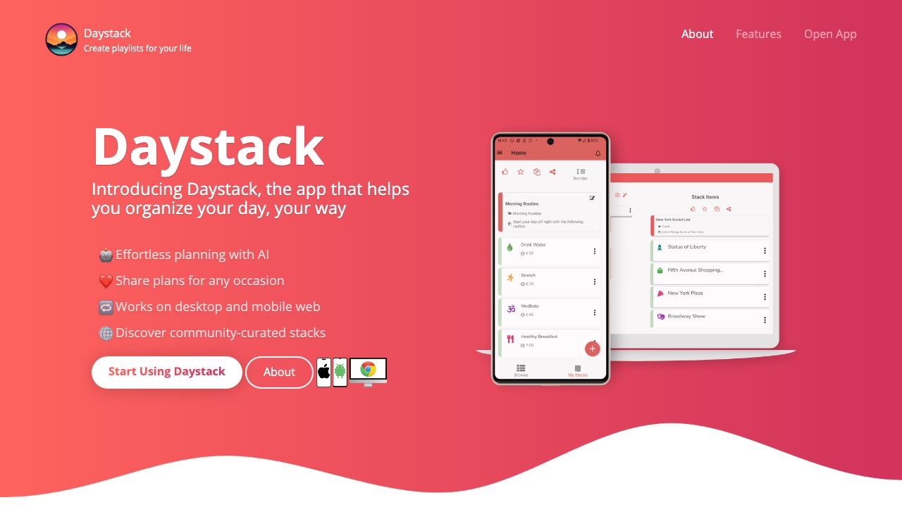 Daystack website screenshot