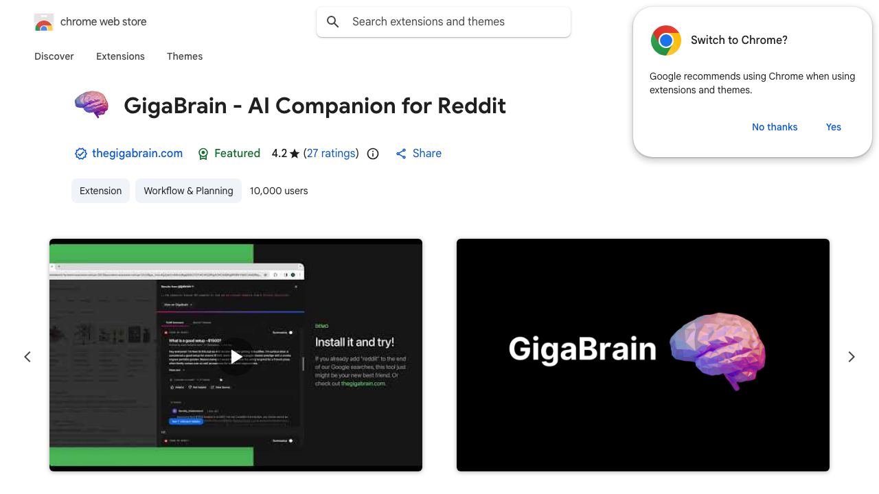 GigaBrain - AI Companion for Reddit 网站截图
