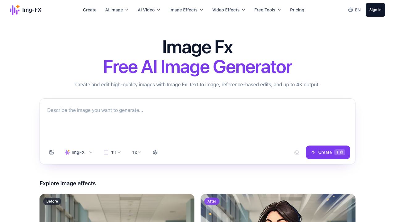 Image Fx - Free AI Image Generator 网站截图