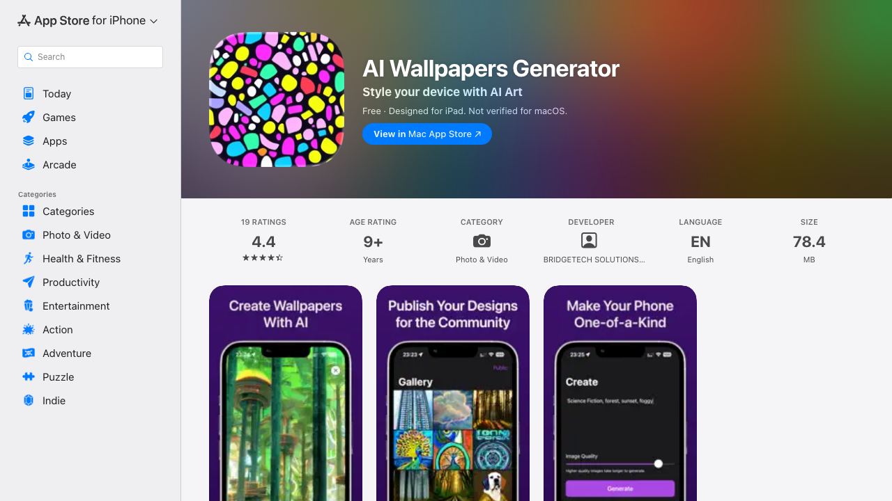AI Wallpapers Generator website screenshot