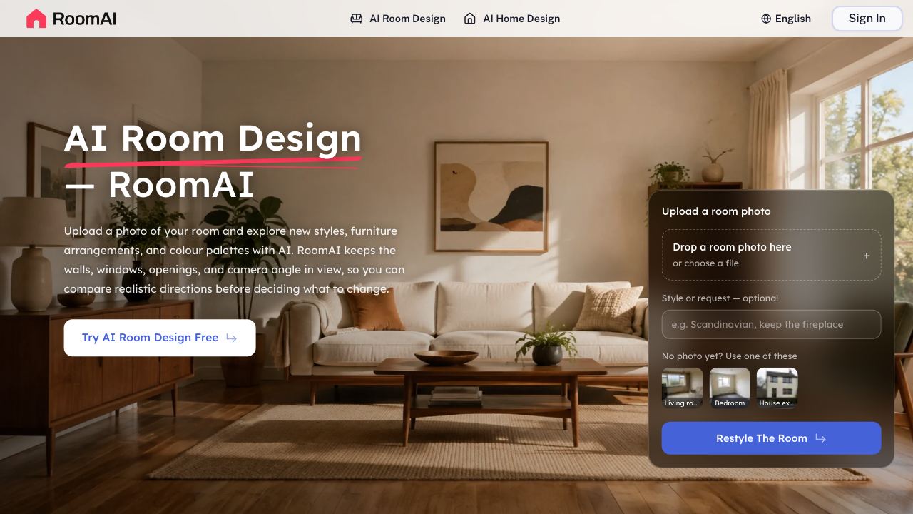 RoomAI - ai website screenshot