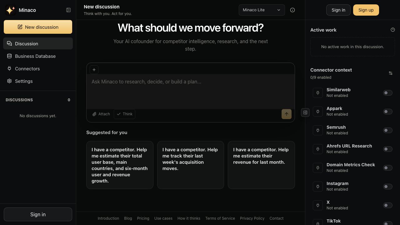 Minaco website screenshot