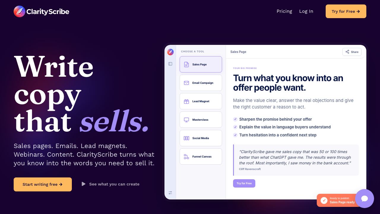 ClarityScribe AI 网站截图