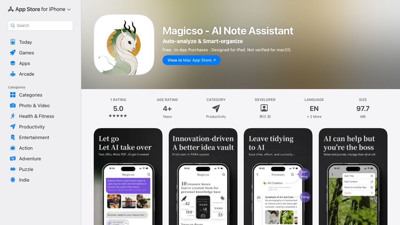 Magicso - AI Note Assistant website screenshot
