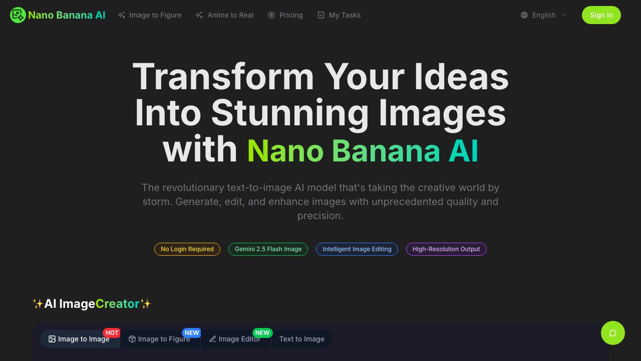 Nano Banana AI - Free Gemini 2.5 Flash Image Editor and Generator 网站截图