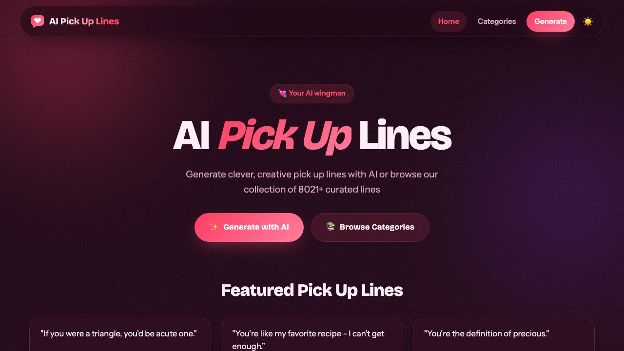 AI Pickup Lines website screenshot