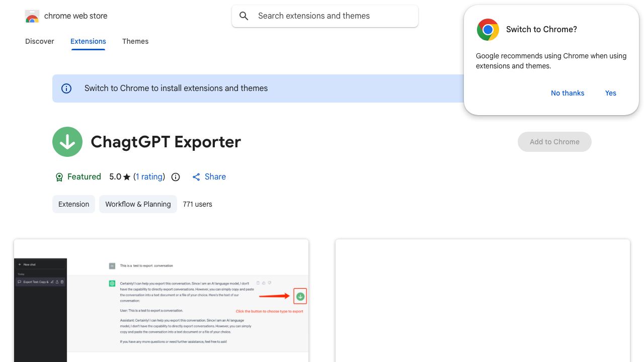 ChagtGPT Exporter 网站截图