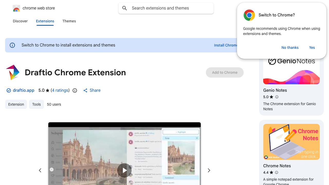 Draftio Chrome Extension 网站截图