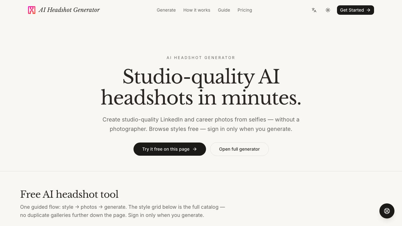 AI Headshot Generator - free AI Headshot Generator website screenshot