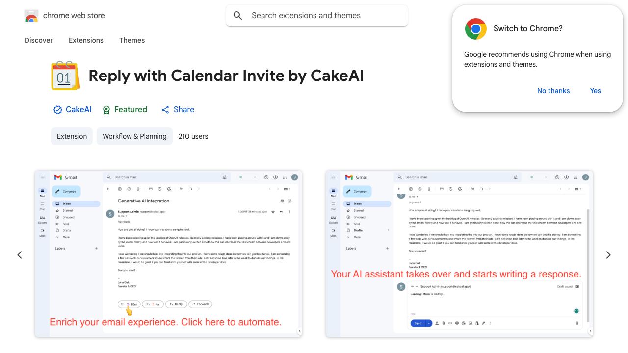 Reply with Calendar Invite by CakeAI 网站截图