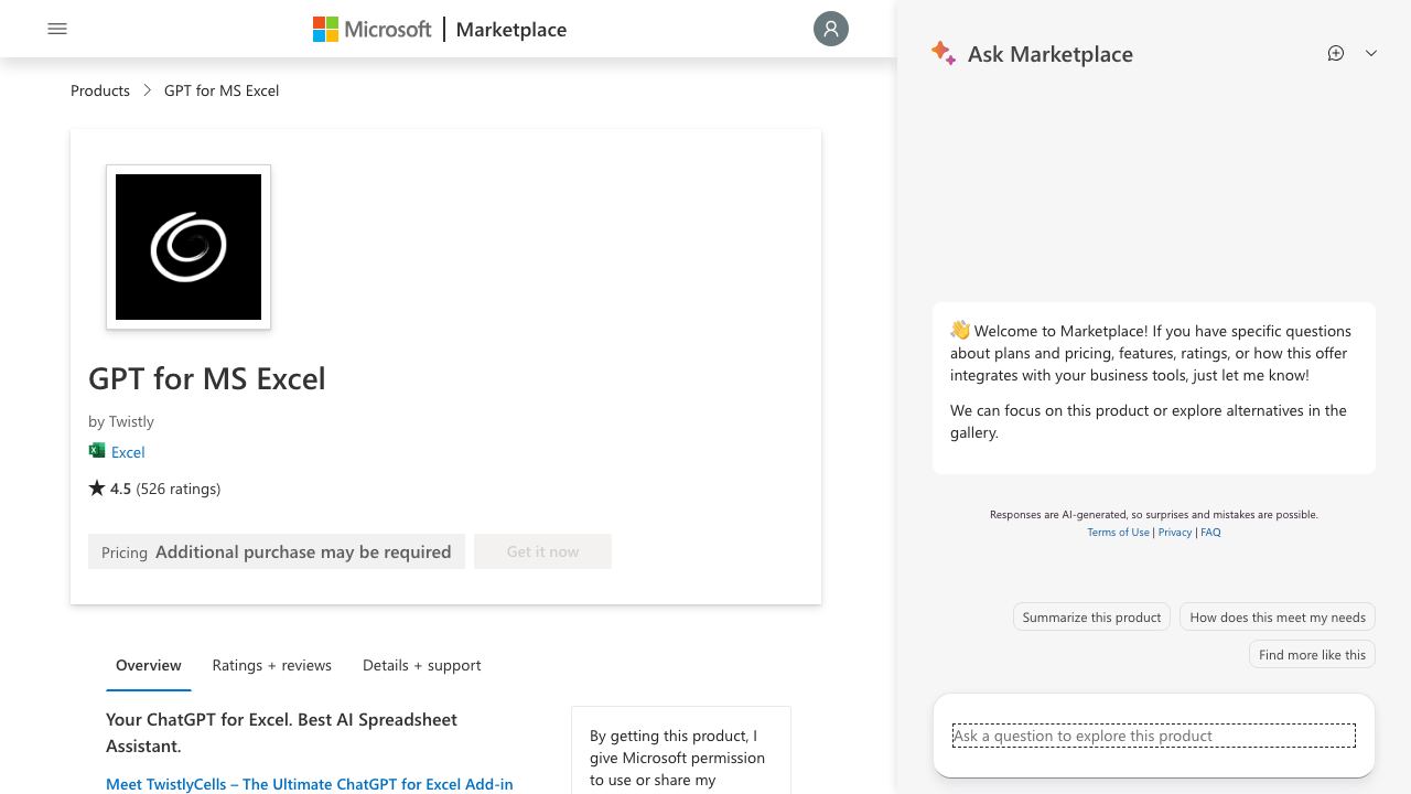 ChatGPT For Excel 网站截图