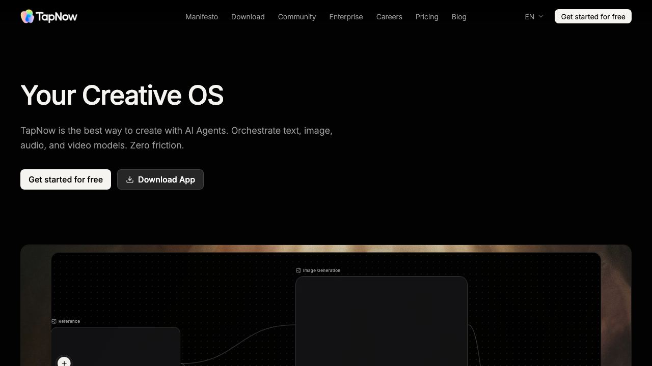 TapNow AI website screenshot