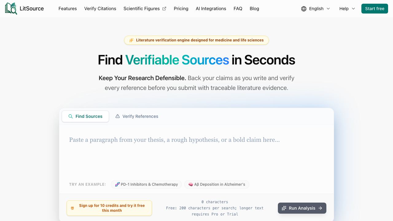 LitSource - PubMed evidence finder for biomedical writing 网站截图