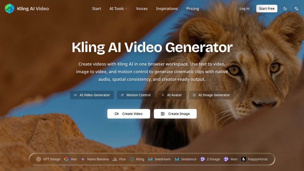 Kling AI Video Generator 网站截图