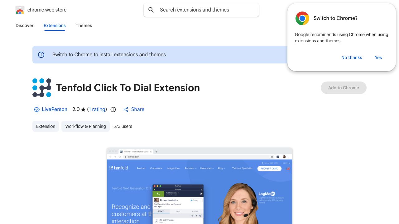 Tenfold Click To Dial Extension 网站截图