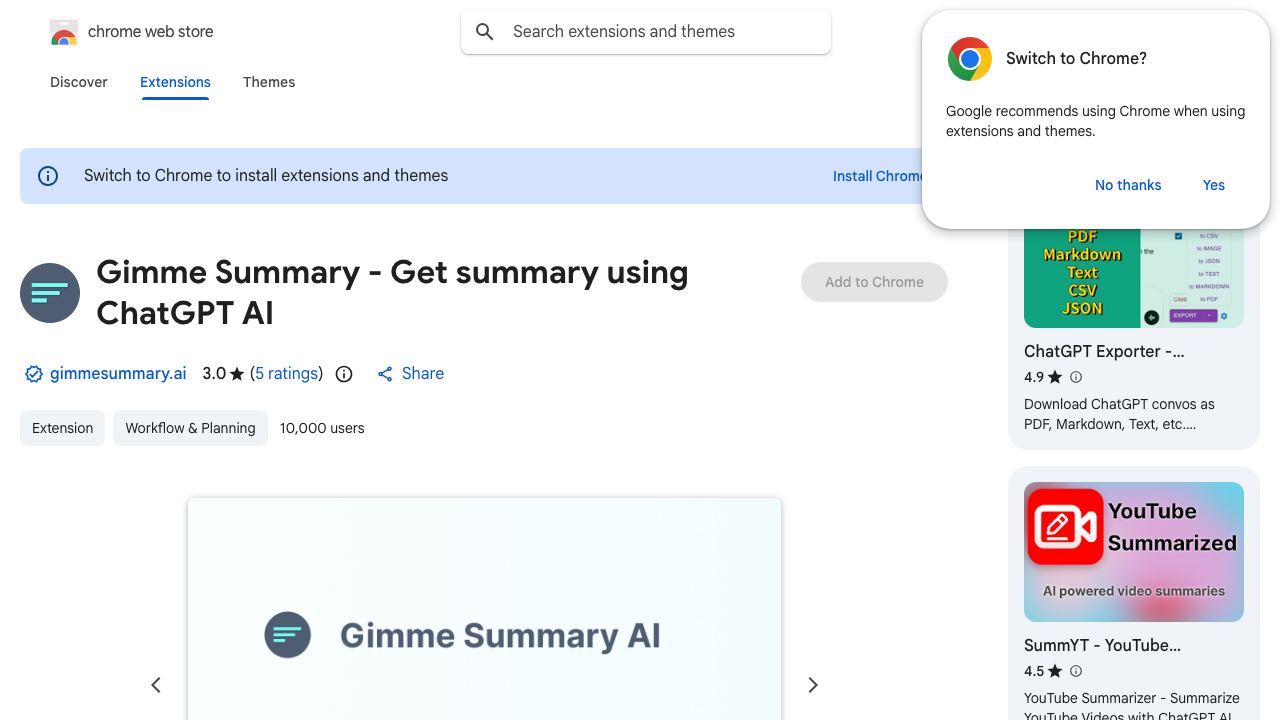 Gimme Summary - Get summary using ChatGPT AI 网站截图
