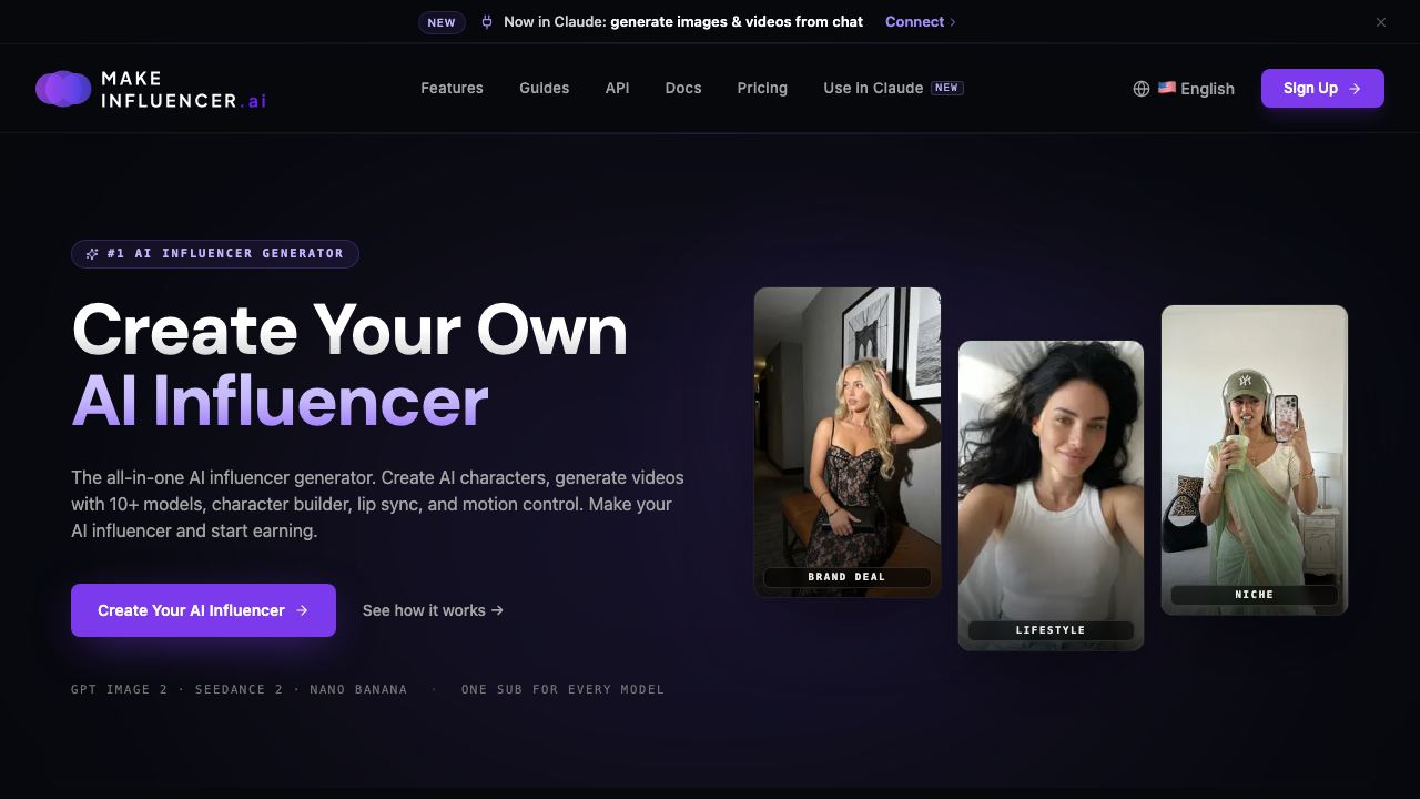 MakeInfluencer AI website screenshot