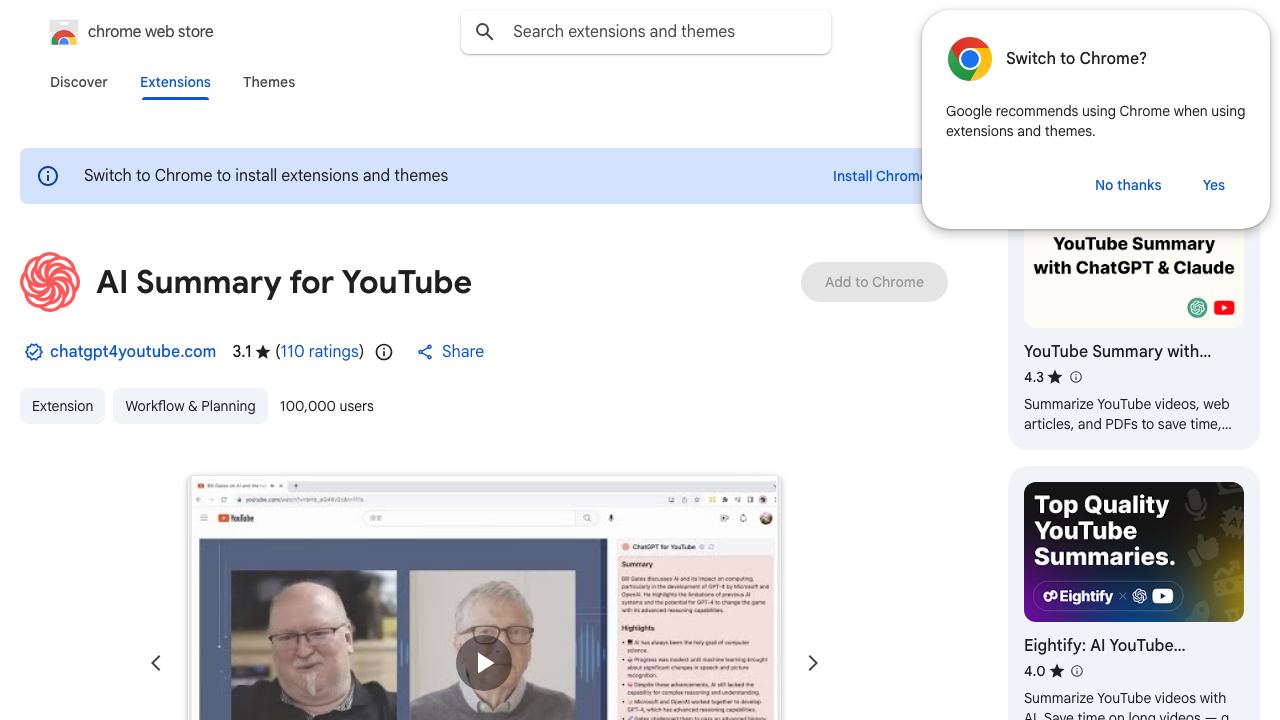 ChatGPT for YouTube 网站截图