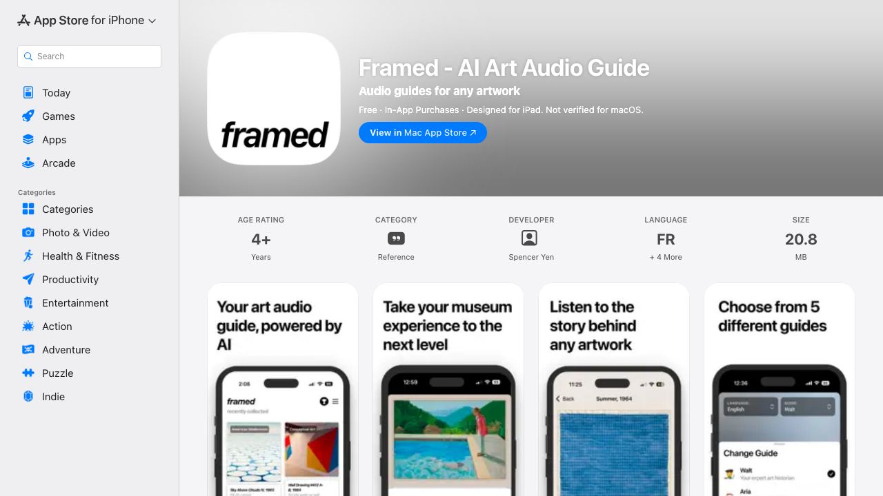 Framed - Art Audio Guide 网站截图