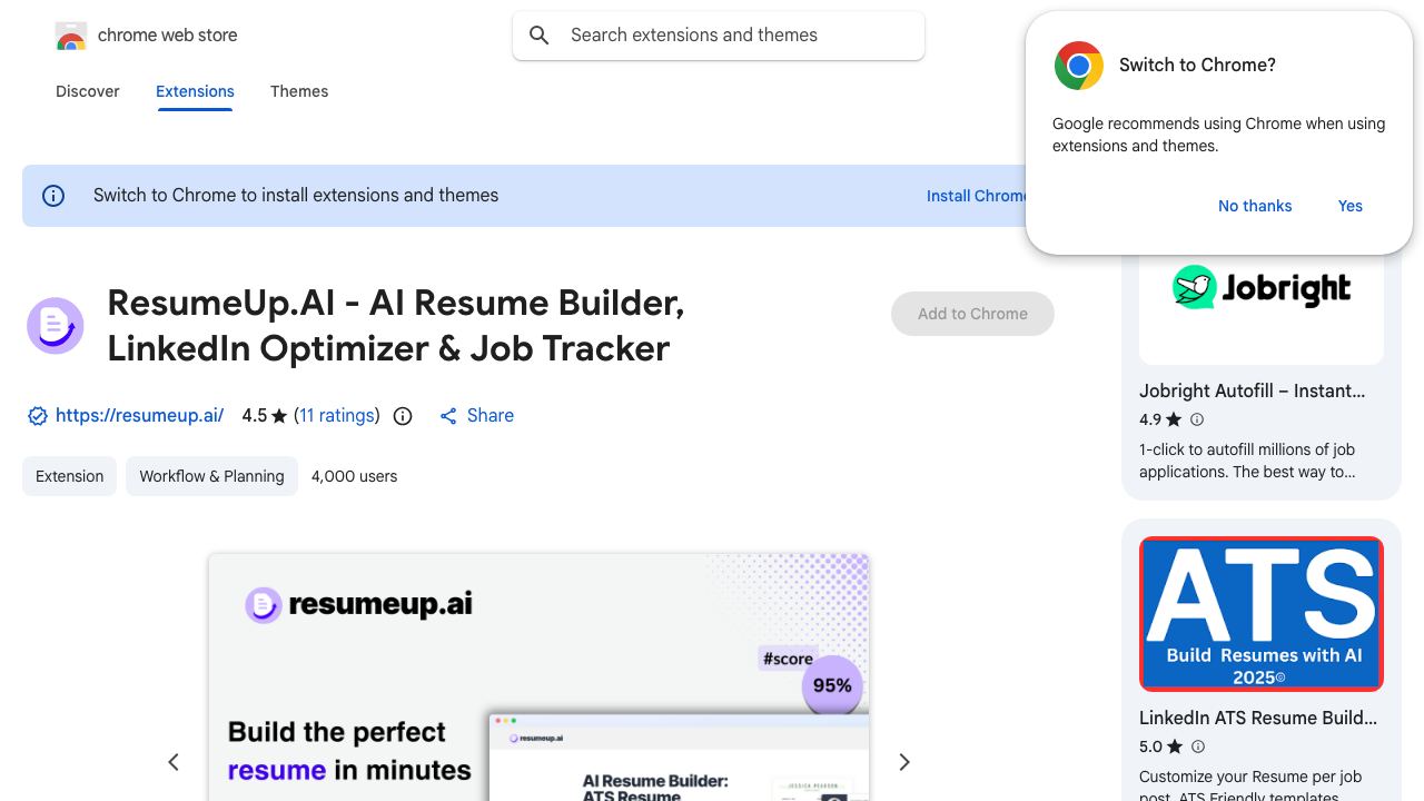 ResumeUp: Free Resume Builder & Resume Checker 网站截图