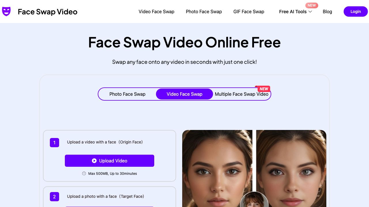 FaceSwapVideo website screenshot