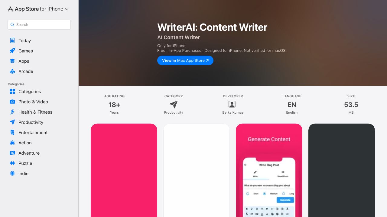 WriterAI: Content Writer 网站截图