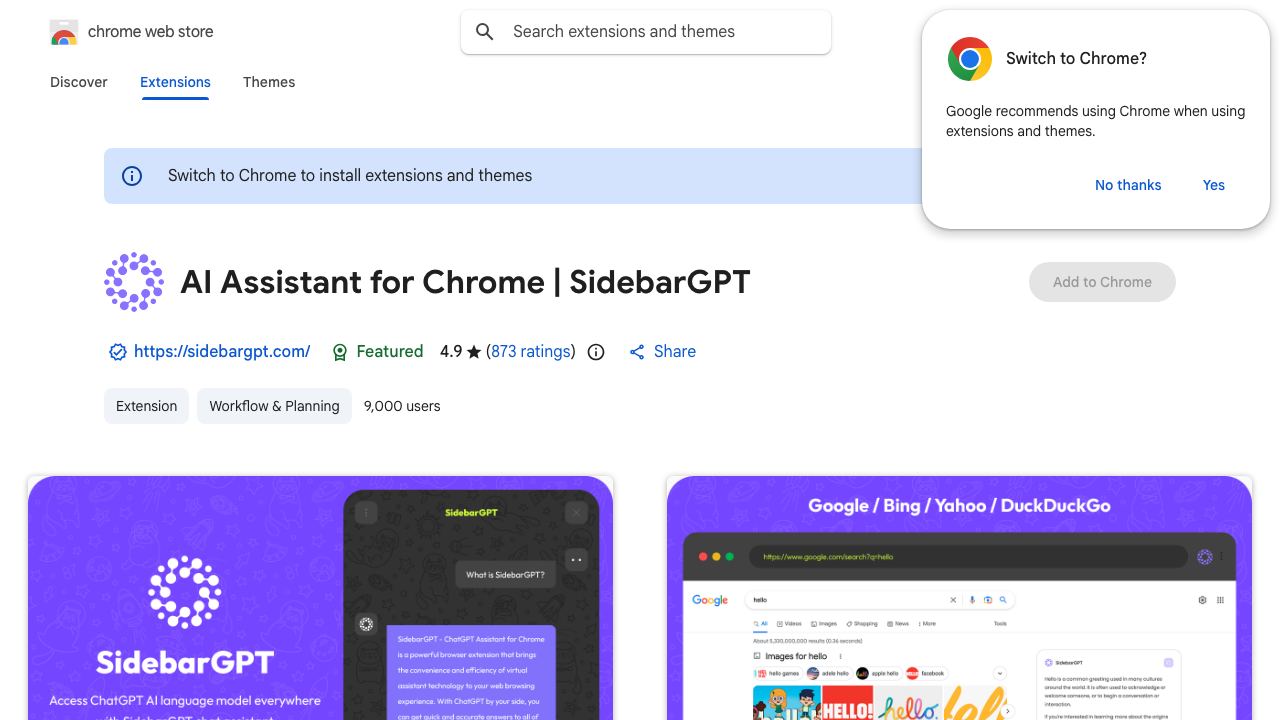 ChatGPT Assistant for Chrome | SidebarGPT website screenshot