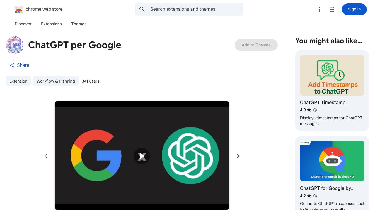 ChatGPT per Google 网站截图