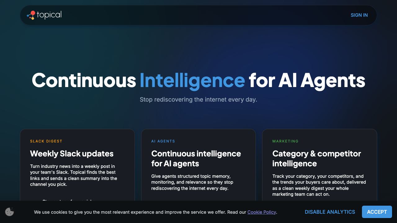 Topical website screenshot