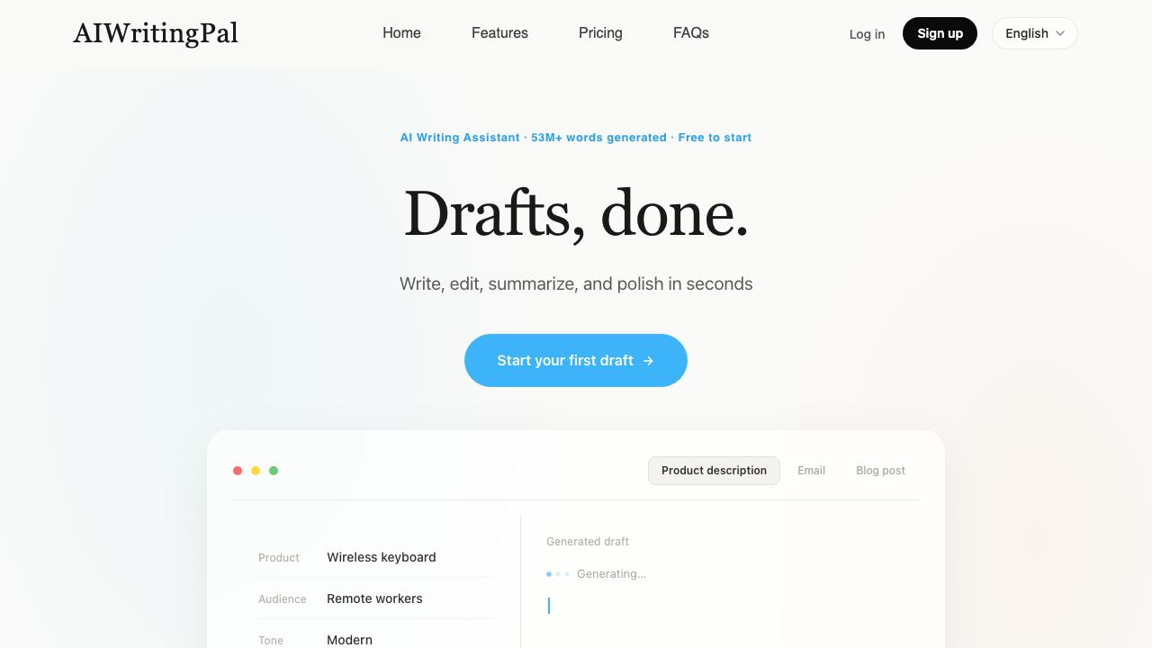 AIWritingPal 网站截图