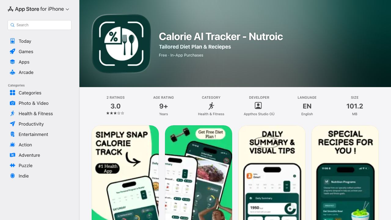 Track Your Nutrition: NUTROIC 网站截图