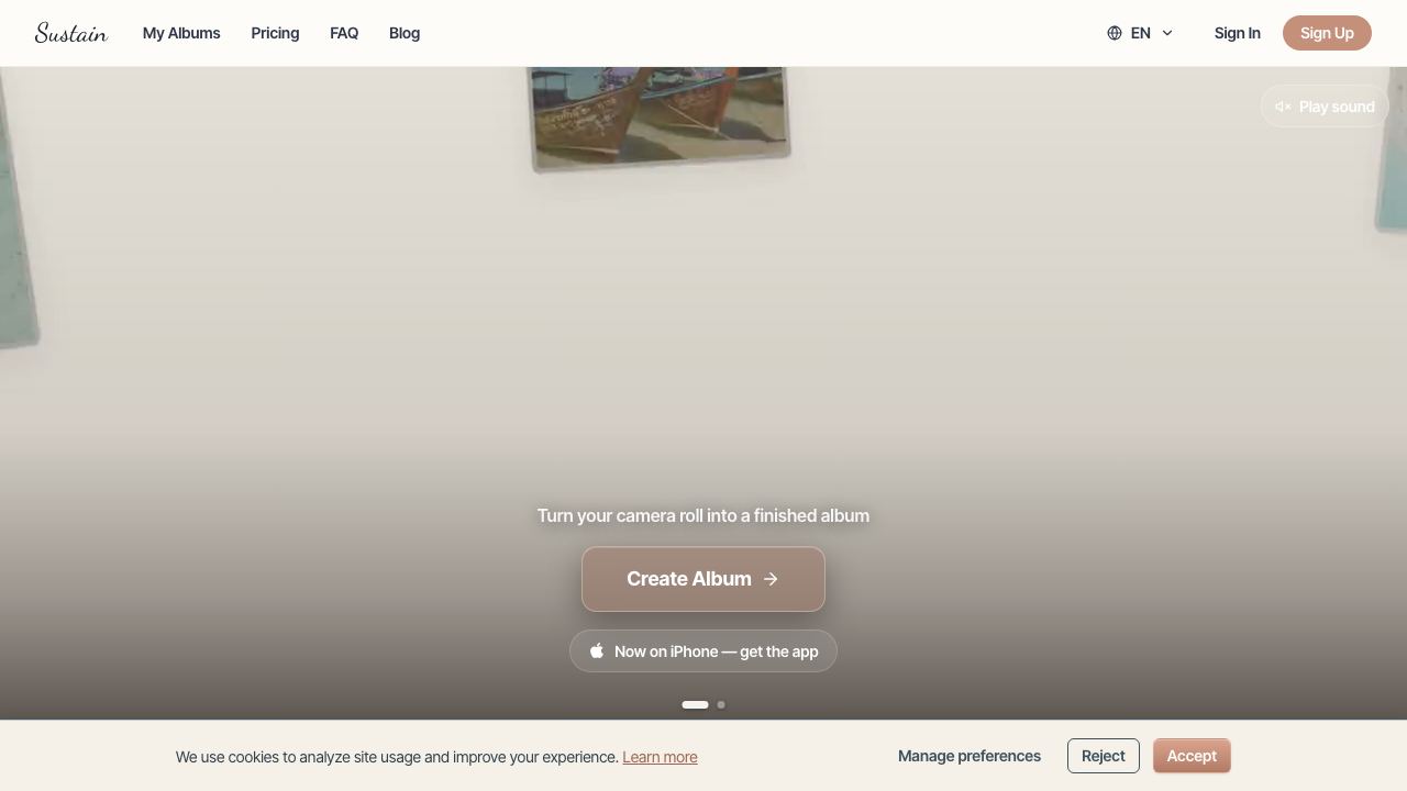 Sustain - AI Photo Album Maker. website screenshot