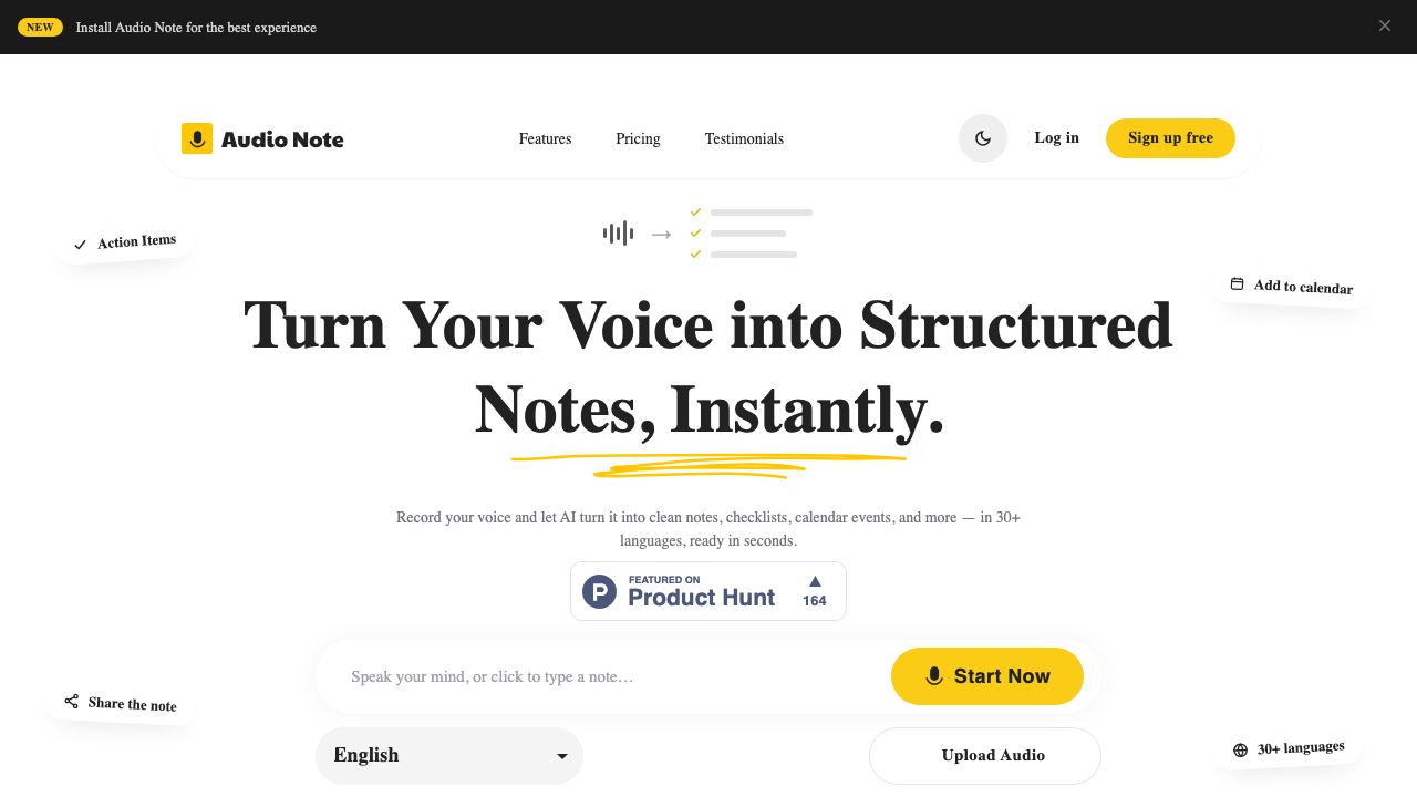 Audio Notes AI 网站截图