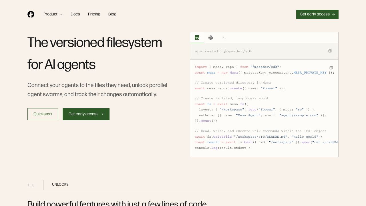 Mesa.dev website screenshot